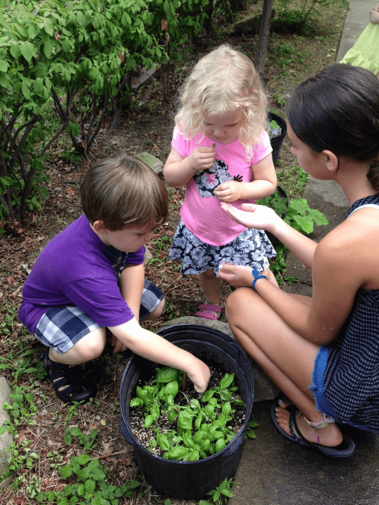 Children explore the garden during Homeschool Tuesdays at CLP - Main.