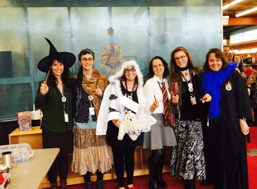 Staff at CLP- Squirrel Hill celebrate Harry Potter!