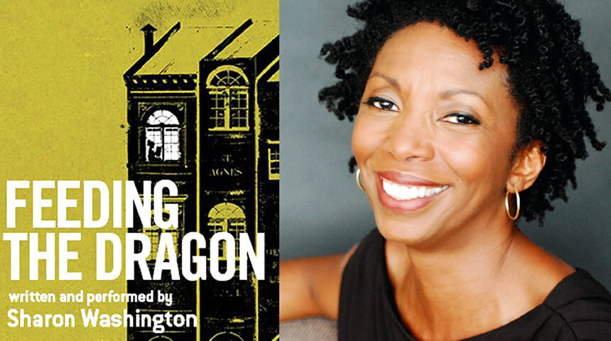 Sharon Washington and the cover of "Feeding the Dragon"