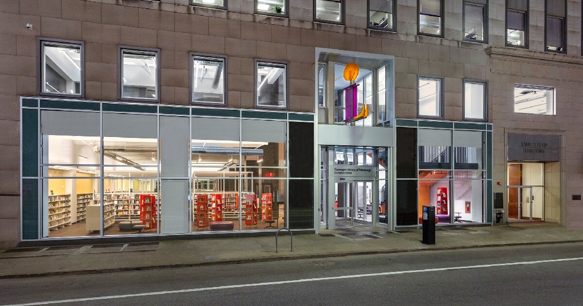 Exterior photo of CLP-Downtown at night.