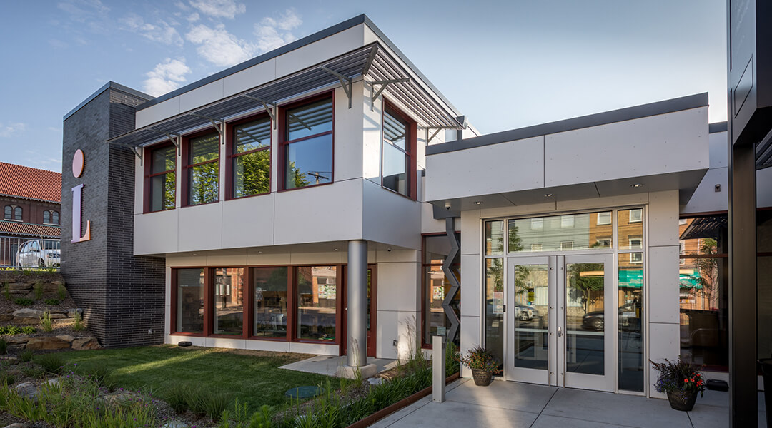 Exterior photo of the front entrance to CLP - Carrick