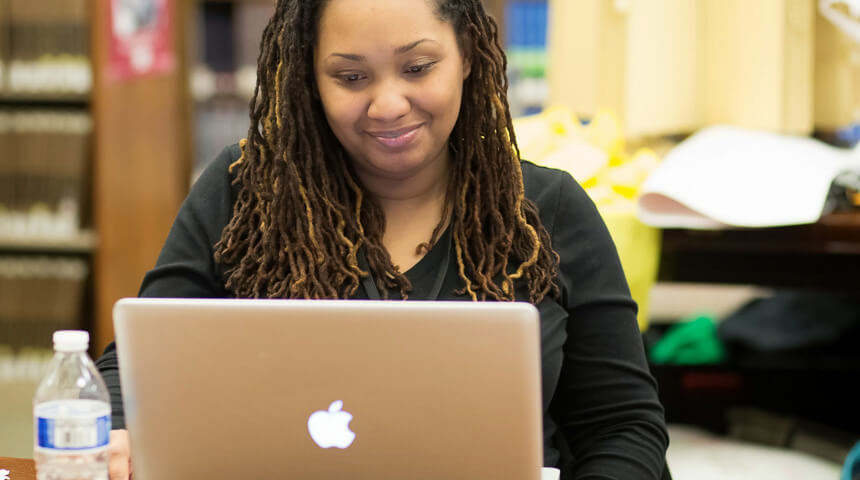 Woman applying for a job on the computer