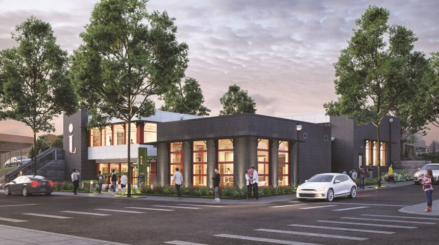 Computer rendering of exterior of 2018 CLP-Carrick branch renovation project
