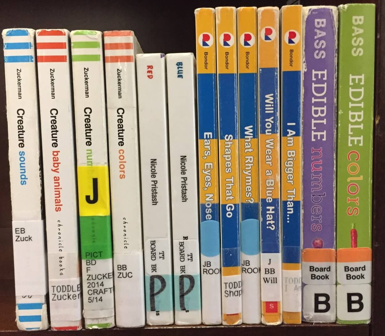 Picture of books on a bookshelf with the spines out
