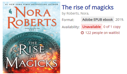 catalog listing for Nora Roberts' The Rise of Magicks. 
