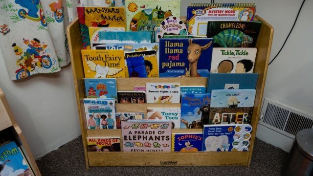 Books on display in a daycare classroom