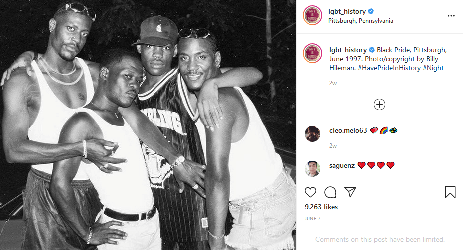A photo of a group of young Black men from the LGBT History Instagram account