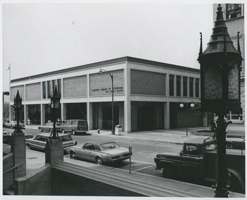 Exterior view of the East Liberty library branch taken circa 1968 after the branch relocated to South Whitfield Street.