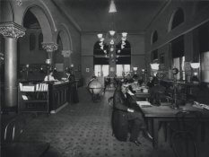 black and white photograph, circulation desk, Allegheny, 1890