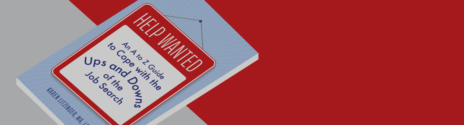 Red and grey banner with left-aligned cover art of Help Wanted by Karen Litzinger.