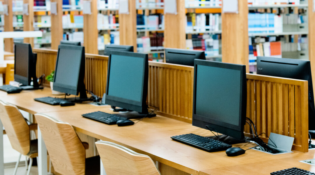 Computer stations in a library