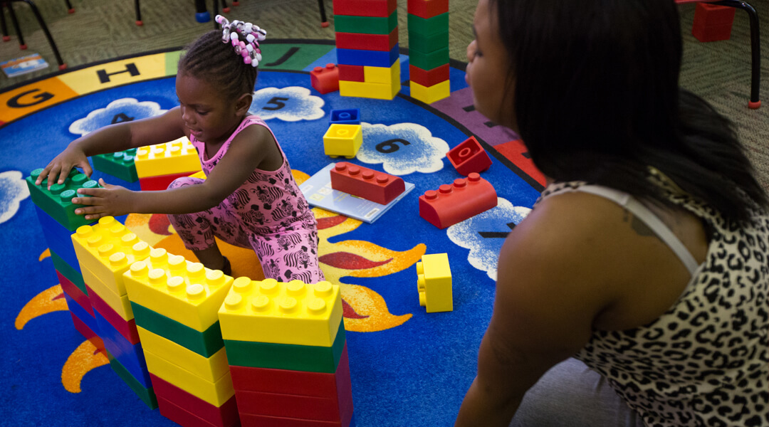 Toddler Building with blocks
