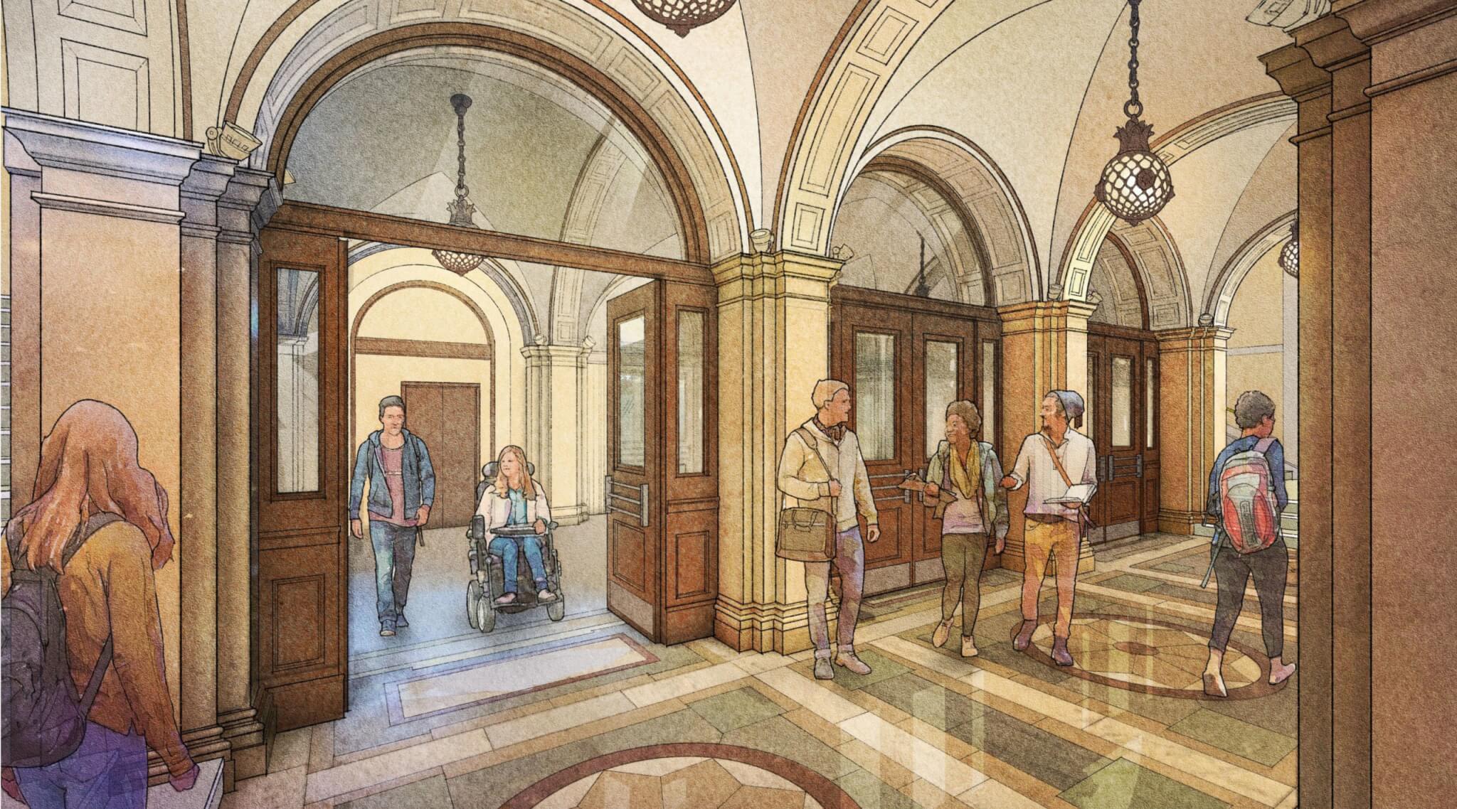 Rendering of new interior accessible entrance at CLP Main