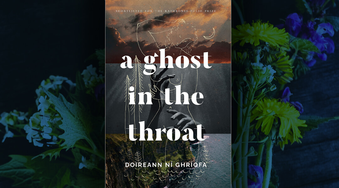 Cover art for A Ghost in the Throat with complimentary background.