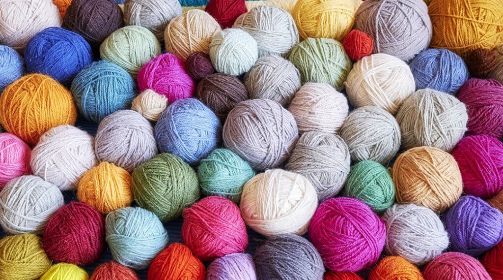Group of colorful yarn balls