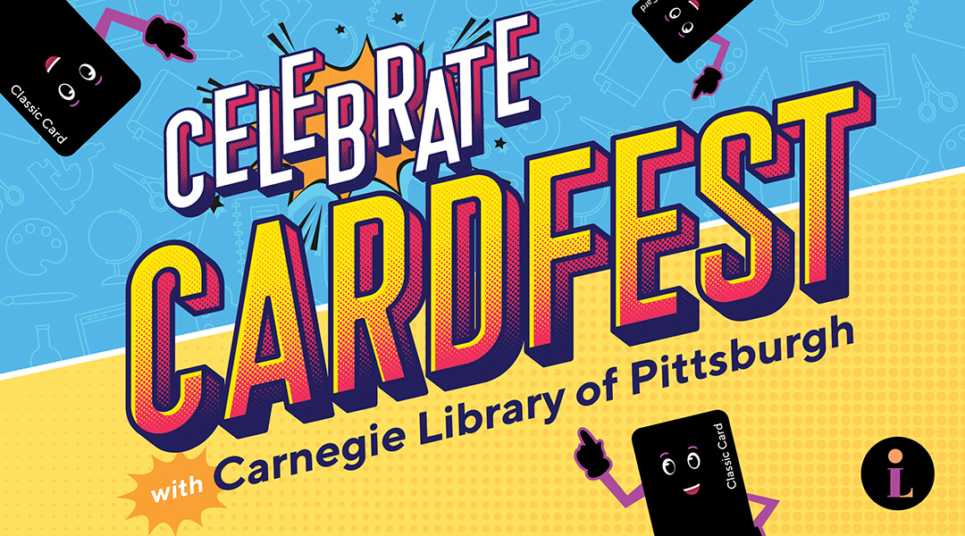 Colorful graphic featuring Andrew CARDmegie pointing to text reading "Celebrate CARDFEST"