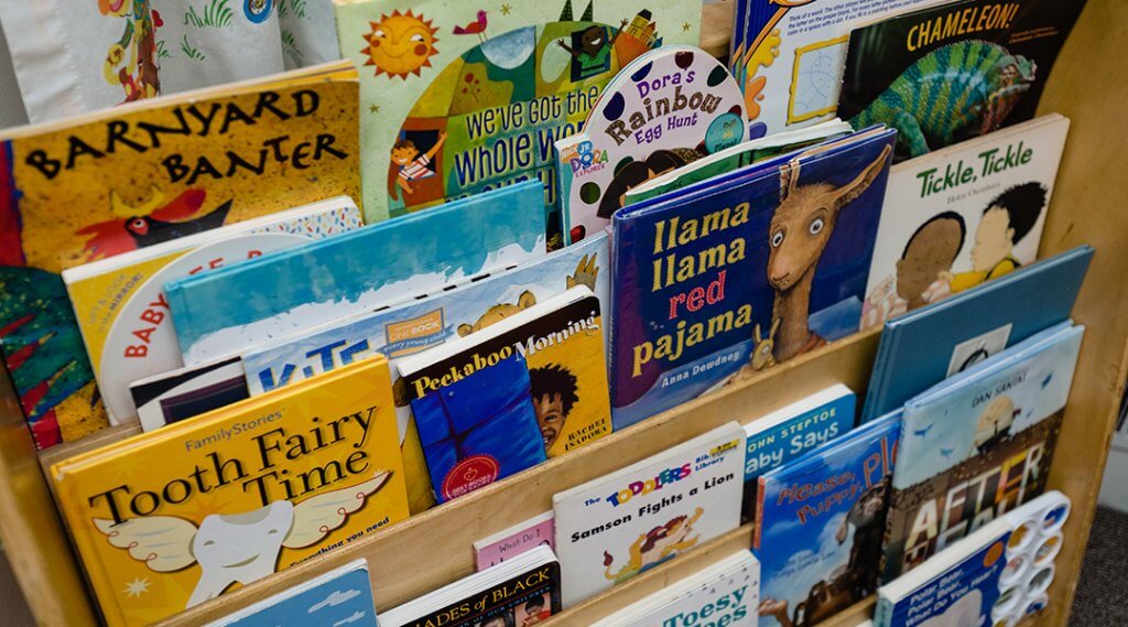 A display of picture books and board books.