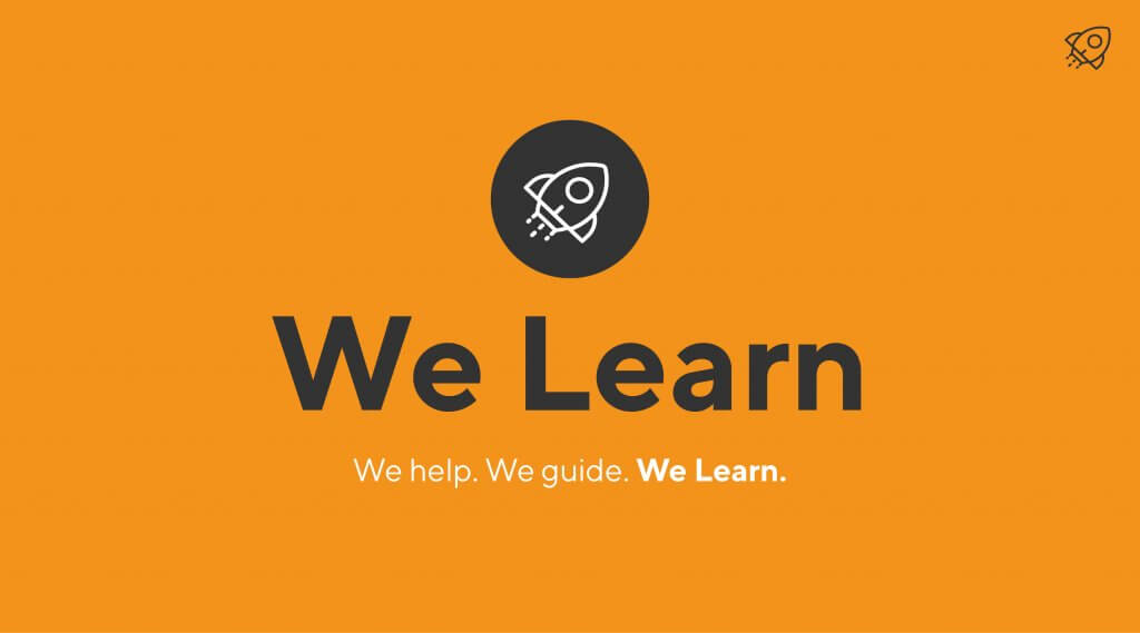 Logo for "We Learn" and the tagline "We help. We guide. We Learn."