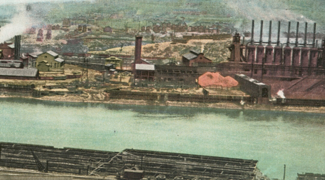 An historic image of Homestead over the Allegheny River.