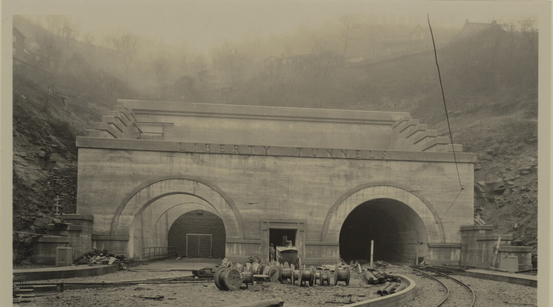 The Liberty Tunnels. A photo of the construction of the Liberty Tunnels circa 1920.